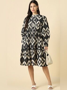 Women black print summer dress